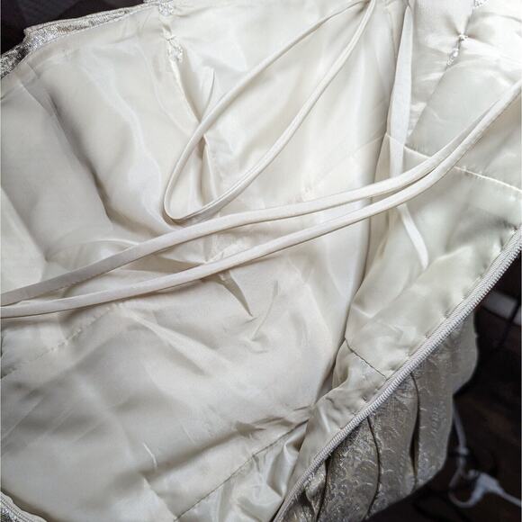 Priscilla Of Boston Dress Women Sz 12 Gold On Gold Semi-Formal Jacquard Pleated - Picture 14 of 15